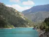 Chaudanne lake - Emerald-coloured lake (water reservoir), shores and mountains; in the Verdon Regional Nature Park