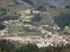 Le Cheylard - Vue sur les toits de la ville dans un cadre de verdure ; dans le Parc Naturel Régional des Monts d'Ardèche