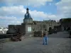 Concarneau - Entrance to the walled town fortified with its ramparts, its tower and its anchor situated in front of the bridge