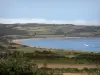 Cotentin coast - Caps road: Saint-Martin bay, fields and the Channel (sea); landscape of the Cotentin peninsula
