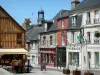 Domfront - Facades of houses and shops of the medieval town; in the Normandie-Maine Regional Nature Park
