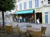 Dreux - Shopping street (Maurice Viollette high street): houses, shops, café terrace and tree