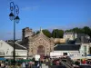 Dreux - Market, lamppost and buildings of the city (estate of the royal chapel at the top right)