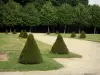 Écouen castle - National Museum of the Renaissance - Park of the castle with its cut shrubs, its lawns, its paths and its trees