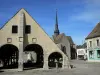 Égreville - Covered market, Saint-Martin church and houses of the village