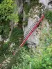 Escaleras de la Muerte - Hierro escalera, acantilado (pared de roca) y arbustos en las gargantas del Doubs