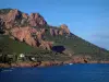 Estérel massif - Red cliffs (porphyry), maquis (dense Mediterranean shrubland), the Corniche d'Or coastal road and the Mediterranean Sea