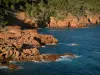 Estérel massif - Red rocks (porphyry) of the wild coast (côte sauvage), forest and the Mediterranean Sea