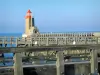 Fécamp - Landing stages, gulls (sea birds), cardinal mark at the entrance to the port and the Channel (sea)