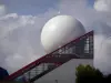 Futuroscope theme park - White sphere and glass prism of the Futuroscope pavilion (building with a futuristic architecture)