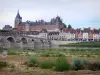 Gien - Chateau de Beaujeu Anne alberga el Museo Internacional de la torre de la iglesia de caza, de Santa Juana de Arco, casas de la ciudad, puente sobre el Loira y la vegetación