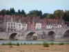 Gien - Casas de la ciudad, los árboles, y el puente sobre el Loira