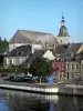 Givet - Saint-Hilaire church and houses of the town by River Meuse