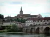 Gray - Puente sobre el río adornado (el Saona), los árboles, las casas y la Basílica de Notre Dame