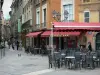 Grenoble - Café terrace of the Place Sainte-Claire square and facade of houses in the old town