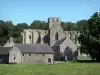 Hambye abbey - Abbey church, convent buildings, lawn and trees