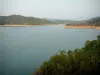 Lago de Saint-Cassien - La vegetación, lago, costa y las colinas boscosas