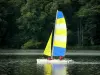 Lago de los Vieilles-Forges - Práctica de catamarán en la orilla del lago del bosque