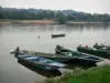 Landscapes of Anjou - Loire valley: boats on the Loire River, banks and trees