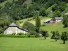 Landscapes of the Béarn - Stone houses surrounded by trees and meadows