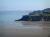 Landscapes of the Brittany coast - Sea (Atlantic Ocean) in low tide, sand, and cliff (coast)