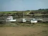 Landscapes of the Brittany coast - Low tide with small boats and fields far off