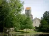 Landscapes of Essonne - In Courances, view of the bell tower of the Saint-Etienne church, from the park of the château de Courances(presbytery fountain); in the French Gâtinais Français Regional Nature Park