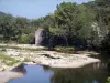 Landscapes of the Gard - Cèze valley: River Ceze, houses and trees along the water