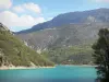 Lanscapes of Alpes-de-Haute-Provence - Emerald-coloured Chaudanne lake (water reservoir) and mountains; in the Verdon Regional Nature Park
