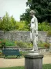 Laval - La Perrine garden: statue, benches and flowerbeds