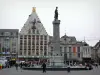 Lille - Grand-Place (Plaza del General de Gaulle), la columna de la Diosa, la fuente, la construcción de la Voz del Norte (fachada flamenca), piquetes (vivienda teatro edificio del Norte) y las casas