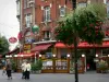 Lille - Hängende Blumen, Wohnhäuser und Geschäfte