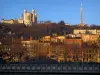 Lyon - Basílica de Fourviere torre y el metal con vistas a las casas con fachadas de colores de la Lyon Antiguo