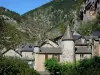 La Malène - Castle (Montesquiou manor) and houses of the village at the foot of the La Barre rock; in the heart of the Tarn gorges, in the Cévennes National Park