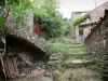 Le Mas Soubeyran - Hamlet of Mas Soubeyran, in the town of Mialet, in the Cévennes: stairway lined with houses and vegetation