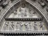 Meaux - Saint-Étienne cathedral of Gothic style: carved tympanum of the central portal depicting Last Judgement