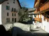 Megève - Small stone bridge, shops and houses of the village (winter and summer sports resort)