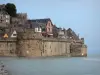 Mont-Saint-Michel - Ramparts and houses of the medieval town (village), the Channel (sea)