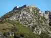 Montségur castle - Cathar fortress (remains, ruins) perched on a rocky outcrop (pog)