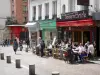 Mouffetard street - Restaurant terrace and shops of the Rue Mouffetard street