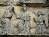 Mouzon - Detalle del tallado tímpano de la portada central de la iglesia de la abadía de Notre-Dame: Coronación de la Virgen
