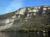 Nantua lake - Mountain with limestone cliffs overlooking the lake; in Upper Bugey 