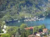 Nantua lake - View of the rooftops of the town of Nantua, the lake and the sailing club; in Upper Bugey 