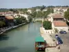 Nérac - Río Baise, los muelles del barco, puente viejo y casas de la Edad Media