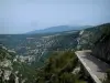 Nesque gorges - Canyon road, the rock faces and the mount Ventoux in background