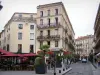 Nîmes - Buildings, café terrace and potted palms in the town
