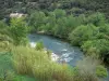 Orb gorges - Orb river lined with trees, house, in the Upper Languedoc Regional Nature Park