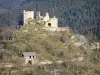 Paisajes de Alto Loira - Restos del castillo de Beaufort, en Goudet, en un entorno arbolado