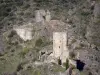 Paisajes de Aude - Castillos Lastours: Quertinheux Surdespine y dos de los cuatro castillos cátaros Lastours sitio