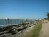 Paisajes del litoral de Charente Maritimo - Ruta de acceso, rocas, cabañas de pescadores sobre pilotes y el mar